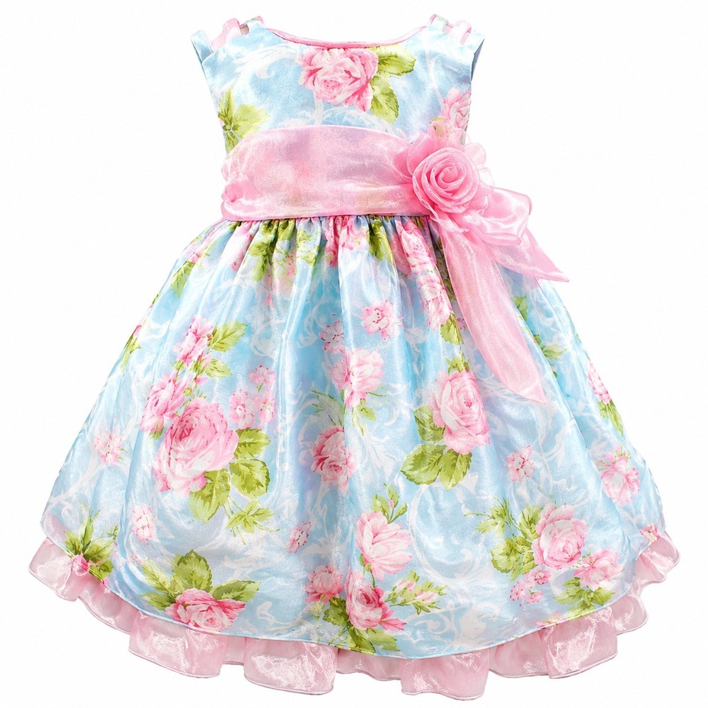 Bonnie Baby Toddler Girls 12M Dress Floral Pageant Party Blue Pink Taffeta